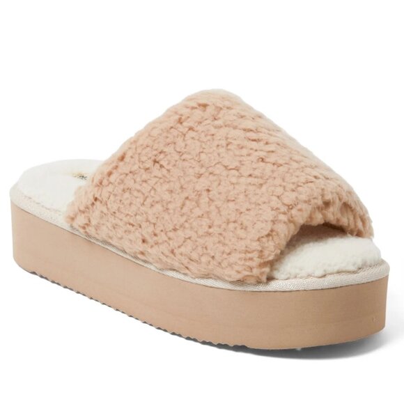 New Women's Dearfoams Cozy Comfort Platform Terry Slide Slippers Size L (9-10) - Picture 1 of 5